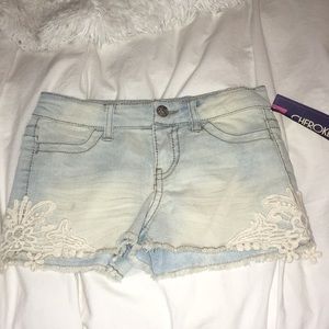Lace detailed blue Jean shorts. Brand new!